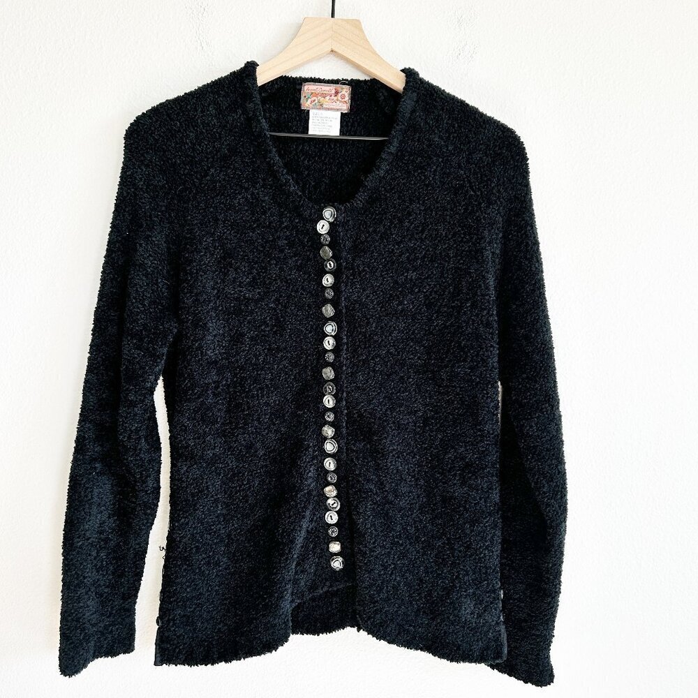 Vintage April Cornell Sweater Black Boucle Knit Cardigan Button Front